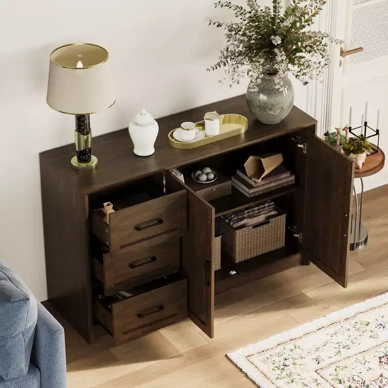 Famapy Wood - Grain Buffet Chest Kitchen Cabinet with Anti - Tipping Device - 3 Drawers+2 Doors for Kitchens or Living Room Storage