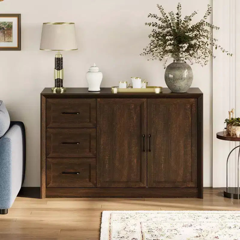 Famapy Wood - Grain Buffet Chest Kitchen Cabinet with Anti - Tipping Device - 3 Drawers+2 Doors for Kitchens or Living Room Storage