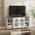 62.6 Inch TV Stand with Corrugated Glass Doors, Rustic Entertainment Center for Living Room with 2 Cabinets & 4 Open Shelves - Wood Console