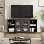 62.6 Inch TV Stand with Corrugated Glass Doors, Rustic Entertainment Center for Living Room with 2 Cabinets & 4 Open Shelves - Wood Console