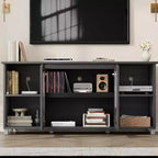 62.6 Inch TV Stand with Corrugated Glass Doors, Rustic Entertainment Center for Living Room with 2 Cabinets & 4 Open Shelves - Wood Console