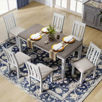 Farmhouse Extendable Dining Table Set for 6, Rectangular Table and 6 Upholstered Chairs