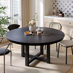 PexFix 59 x 59 Solid Wood Farmhouse Dining Table Round Wood Texture Top with Cross X Base for Modern Dining Rooms & Family Gatherings Black