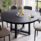 PexFix 59 x 59 Solid Wood Farmhouse Dining Table Round Wood Texture Top with Cross X Base for Modern Dining Rooms & Family Gatherings Black