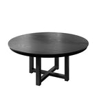 PexFix 59 x 59 Solid Wood Farmhouse Dining Table Round Wood Texture Top with Cross X Base for Modern Dining Rooms & Family Gatherings Black