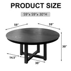 PexFix 59 x 59 Solid Wood Farmhouse Dining Table Round Wood Texture Top with Cross X Base for Modern Dining Rooms & Family Gatherings Black