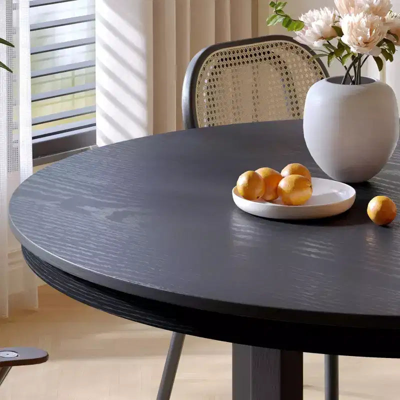 PexFix 59 x 59 Solid Wood Farmhouse Dining Table Round Wood Texture Top with Cross X Base for Modern Dining Rooms & Family Gatherings Black