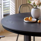 PexFix 59 x 59 Solid Wood Farmhouse Dining Table Round Wood Texture Top with Cross X Base for Modern Dining Rooms & Family Gatherings Black