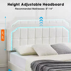 Floating Bed Frame Full Size with RGB Lights - Adjustable PU Headboard, Metal Platform & No Box Spring, White