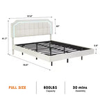 Floating Bed Frame Full Size with RGB Lights - Adjustable PU Headboard, Metal Platform & No Box Spring, White