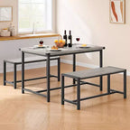 Set da pranzo 3 pezzi per 4 persone con 2 panche, tavolo da cucina con protezioni angolari, struttura a H, compatto per appartamenti e piccoli spazi