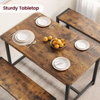 Set da pranzo 3 pezzi per 4 persone con 2 panche, tavolo da cucina con protezioni angolari, struttura a H, compatto per appartamenti e piccoli spazi