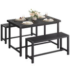 3-Piece Dining Table Set for 4 with 2 Benches, Kitchen Table with Corner Protectors, H-Shaped Frame, Compact for Apartments & Small Spaces