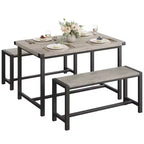Set da pranzo 3 pezzi per 4 persone con 2 panche, tavolo da cucina con protezioni angolari, struttura a H, compatto per appartamenti e piccoli spazi