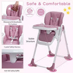 Acekool Baby High Chair for Toddlers, Foldable Adjustable Height & Recline Highchair with Removable Tray for Easy Cleaning, Purple