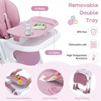 Acekool Baby High Chair for Toddlers, Foldable Adjustable Height & Recline Highchair with Removable Tray for Easy Cleaning, Purple