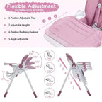 Acekool Baby High Chair for Toddlers, Foldable Adjustable Height & Recline Highchair with Removable Tray for Easy Cleaning, Purple