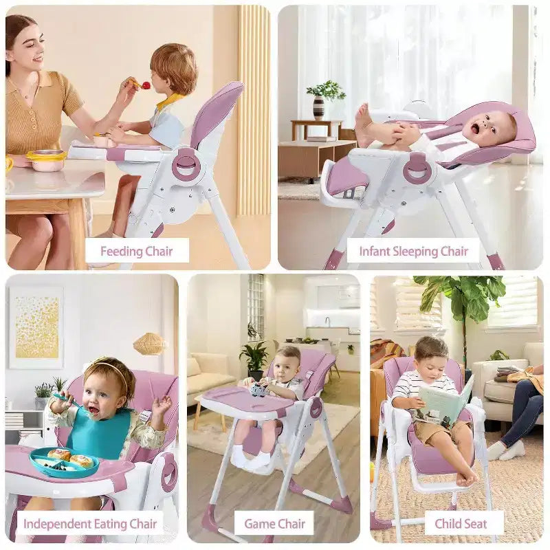 Acekool Baby High Chair for Toddlers, Foldable Adjustable Height & Recline Highchair with Removable Tray for Easy Cleaning, Purple