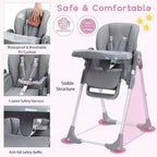 Acekool Baby High Chair for Toddlers, Foldable Adjustable Height & Recline Highchair with Removable Tray for Easy Cleaning, Purple