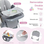 Acekool Baby High Chair for Toddlers, Foldable Adjustable Height & Recline Highchair with Removable Tray for Easy Cleaning, Purple