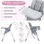 Acekool Baby High Chair for Toddlers, Foldable Adjustable Height & Recline Highchair with Removable Tray for Easy Cleaning, Purple