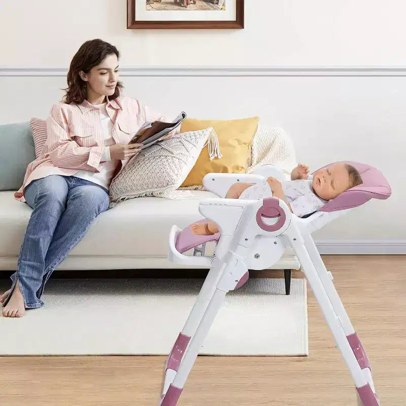 Acekool Baby High Chair for Toddlers, Foldable Adjustable Height & Recline Highchair with Removable Tray for Easy Cleaning, Purple