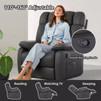 MAYEERTY Ergonomic Recliner Chair 110-160x Adjustable Recline Footrest Side Pocket for Living Room Black