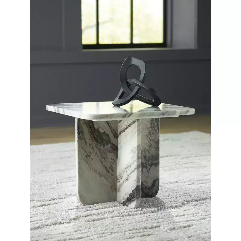 Signature Design by Ashley Baretton Tavolino da caffè piccolo - Marmo naturale con tonalità nero/bianco/tortora, design quadrato