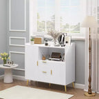 Modern White Storage Cabinet - 2 Drawer & 2 Door Sideboard for Kitchen & Living Room