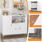 Modern White Storage Cabinet - 2 Drawer & 2 Door Sideboard for Kitchen & Living Room