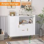Modern White Storage Cabinet - 2 Drawer & 2 Door Sideboard for Kitchen & Living Room
