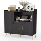Modern White Storage Cabinet - 2 Drawer & 2 Door Sideboard for Kitchen & Living Room