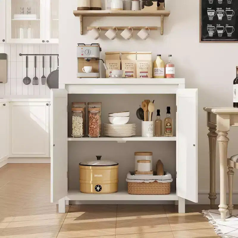 Coolmee Credenza da Soggiorno Mid-Century - Mobile Contenitore Retrò con Ante in Rattan e Ripiano Regolabile, Console d'Appoggio per Salotto, Sala da Pranzo