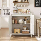 Coolmee Credenza da Soggiorno Mid-Century - Mobile Contenitore Retrò con Ante in Rattan e Ripiano Regolabile, Console d'Appoggio per Salotto, Sala da Pranzo