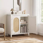 Coolmee Credenza da Soggiorno Mid-Century - Mobile Contenitore Retrò con Ante in Rattan e Ripiano Regolabile, Console d'Appoggio per Salotto, Sala da Pranzo