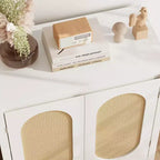Coolmee Credenza da Soggiorno Mid-Century - Mobile Contenitore Retrò con Ante in Rattan e Ripiano Regolabile, Console d'Appoggio per Salotto, Sala da Pranzo