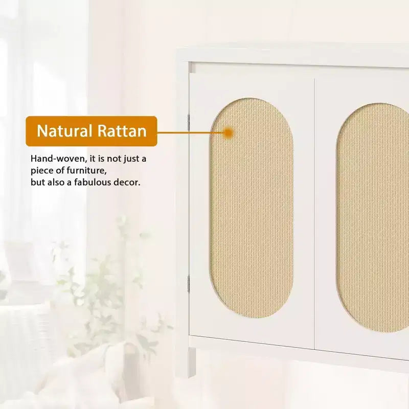 Coolmee Credenza da Soggiorno Mid-Century - Mobile Contenitore Retrò con Ante in Rattan e Ripiano Regolabile, Console d'Appoggio per Salotto, Sala da Pranzo