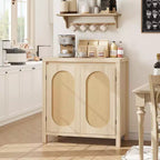 Coolmee Credenza da Soggiorno Mid-Century - Mobile Contenitore Retrò con Ante in Rattan e Ripiano Regolabile, Console d'Appoggio per Salotto, Sala da Pranzo