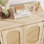 Coolmee Credenza da Soggiorno Mid-Century - Mobile Contenitore Retrò con Ante in Rattan e Ripiano Regolabile, Console d'Appoggio per Salotto, Sala da Pranzo