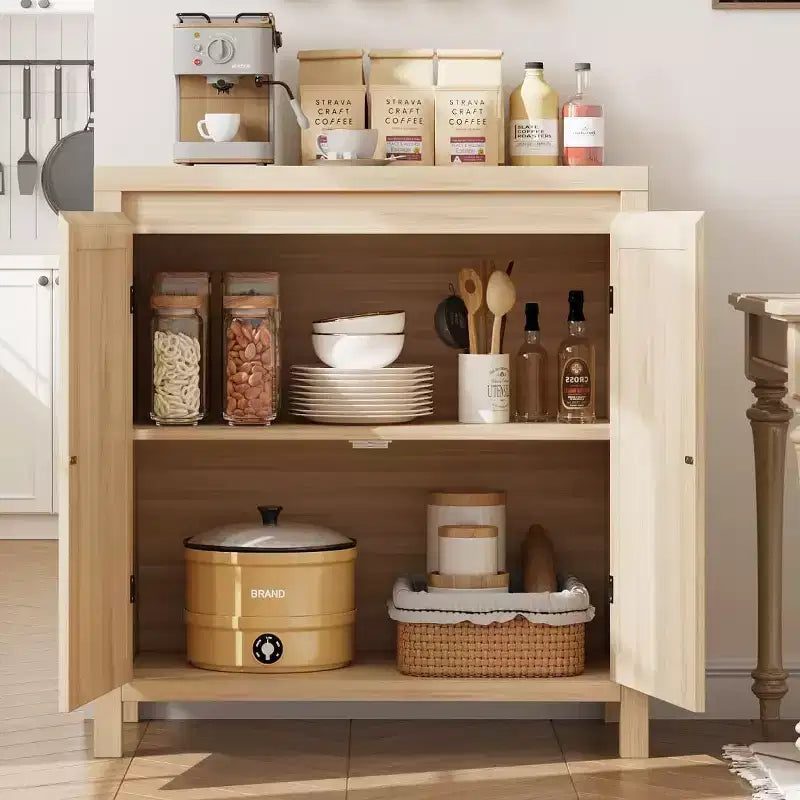 Coolmee Credenza da Soggiorno Mid-Century - Mobile Contenitore Retrò con Ante in Rattan e Ripiano Regolabile, Console d'Appoggio per Salotto, Sala da Pranzo