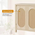 Coolmee Credenza da Soggiorno Mid-Century - Mobile Contenitore Retrò con Ante in Rattan e Ripiano Regolabile, Console d'Appoggio per Salotto, Sala da Pranzo