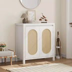 Coolmee Credenza da Soggiorno Mid-Century - Mobile Contenitore Retrò con Ante in Rattan e Ripiano Regolabile, Console d'Appoggio per Salotto, Sala da Pranzo