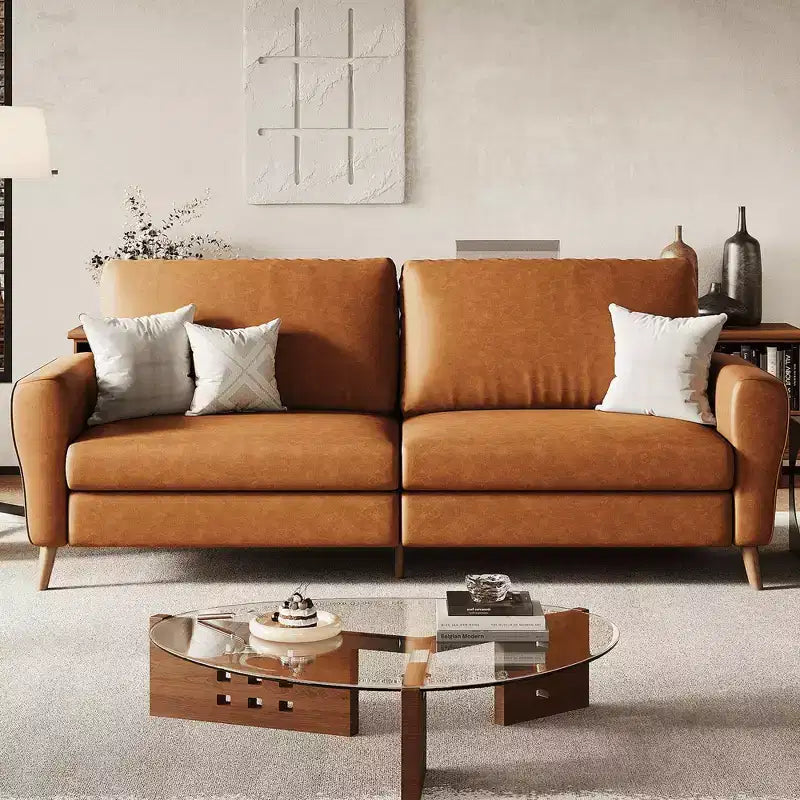 84 Modern Sofa Couch, 3 Seater Upholstered Sofa with Streamlined Armrest, Deep Seat Sleeper Sofa Couch for Living Room Bedroom Apartment, Brown