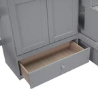 Letto a soppalco full size con armadio e scrivania integrata, telaio per letto a soppalco alto in legno massello con scaletta e libreria portaoggetti per bambini
