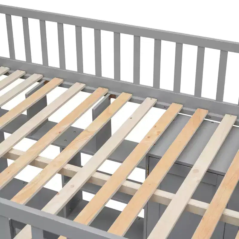 Letto a soppalco full size con armadio e scrivania integrata, telaio per letto a soppalco alto in legno massello con scaletta e libreria portaoggetti per bambini