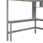 Letto a soppalco full size con armadio e scrivania integrata, telaio per letto a soppalco alto in legno massello con scaletta e libreria portaoggetti per bambini