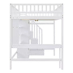 Letto a soppalco full size con armadio e scrivania integrata, telaio per letto a soppalco alto in legno massello con scaletta e libreria portaoggetti per bambini