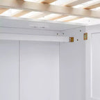 Letto a soppalco full size con armadio e scrivania integrata, telaio per letto a soppalco alto in legno massello con scaletta e libreria portaoggetti per bambini