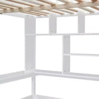Letto a soppalco full size con armadio e scrivania integrata, telaio per letto a soppalco alto in legno massello con scaletta e libreria portaoggetti per bambini