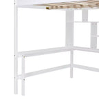 Letto a soppalco full size con armadio e scrivania integrata, telaio per letto a soppalco alto in legno massello con scaletta e libreria portaoggetti per bambini